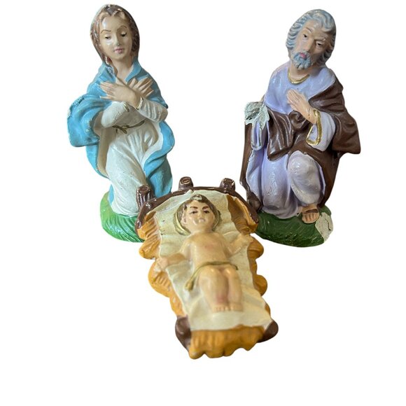 Vtg Italian Plaster Nativity Set Mary Joseph Baby Jesus 1950s Italy Stamp Creche - Picture 5 of 10